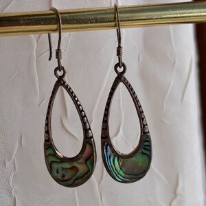 Artistic Abalone and Silver Teardrop Earrings